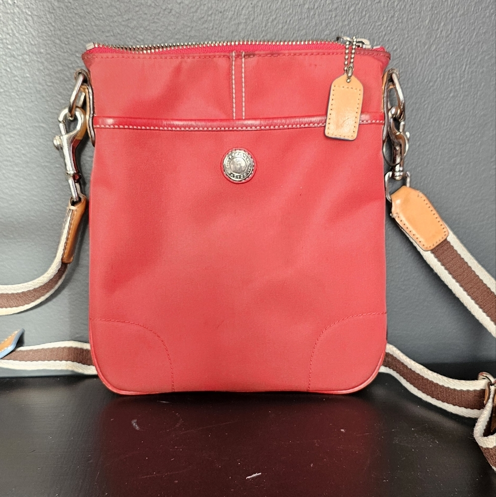 Coach Red Nylon Cross Body Handbag Purse Bag Messenger